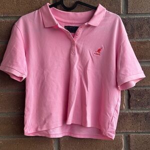 Kangol Pink Cropped Polo Shirt Relaxed Fit